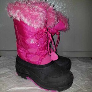 Girls winter boots Kamik size 2 pink faux fur rubber polyester